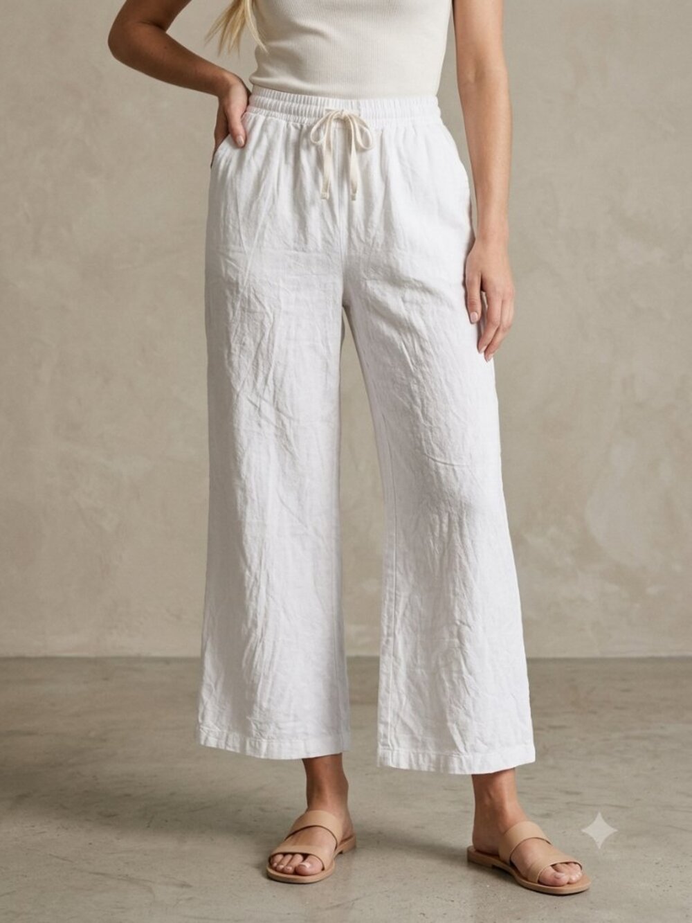 Famulily White Cotton Linen Wide Leg Cropped Lounge Pants  XXL✨
